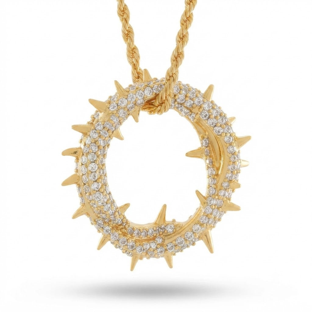 Spiked Iced Out Oval Pendant Necklace
