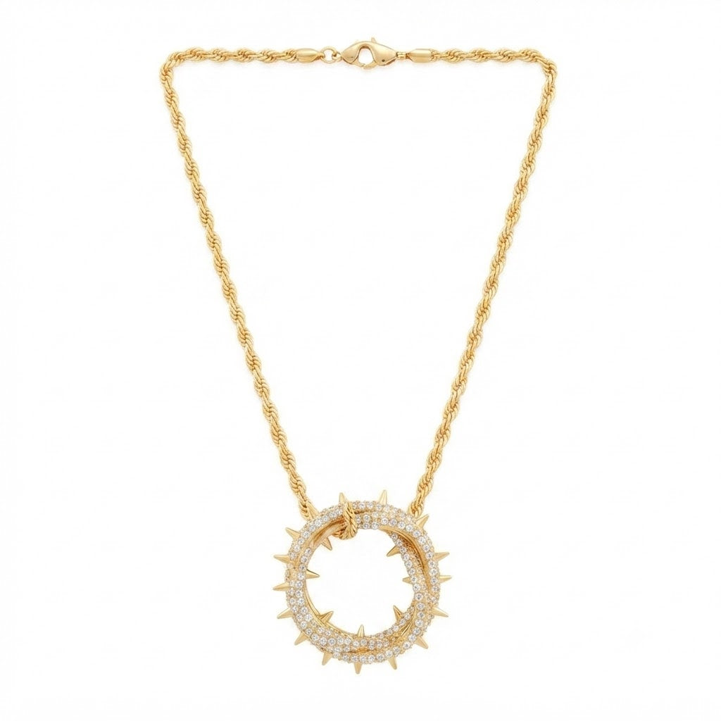 Spiked Iced Out Oval Pendant Necklace