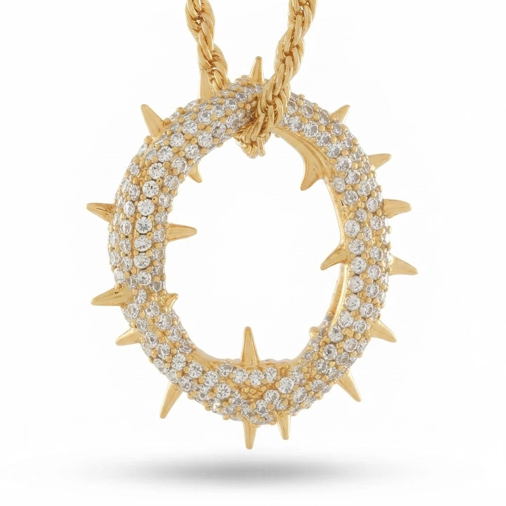 Spiked Iced Out Oval Pendant Necklace