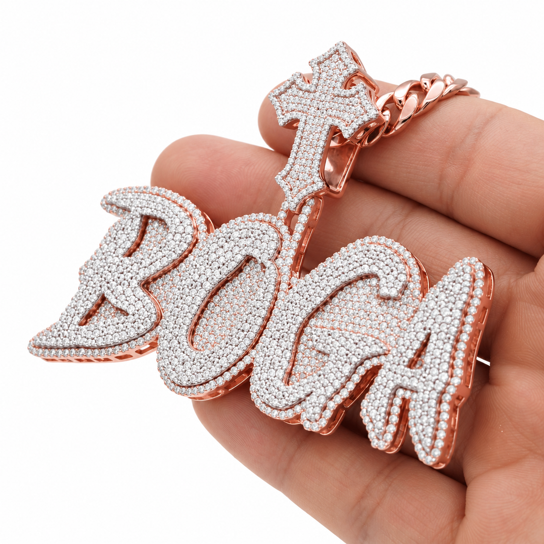 Gothic Cross BOCA Script Diamond Pendant