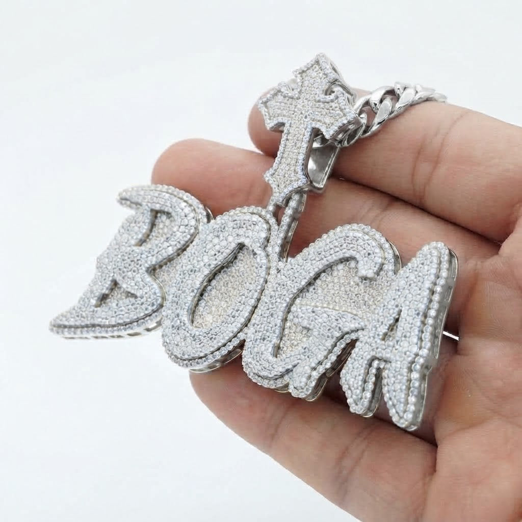 Gothic Cross BOCA Script Diamond Pendant