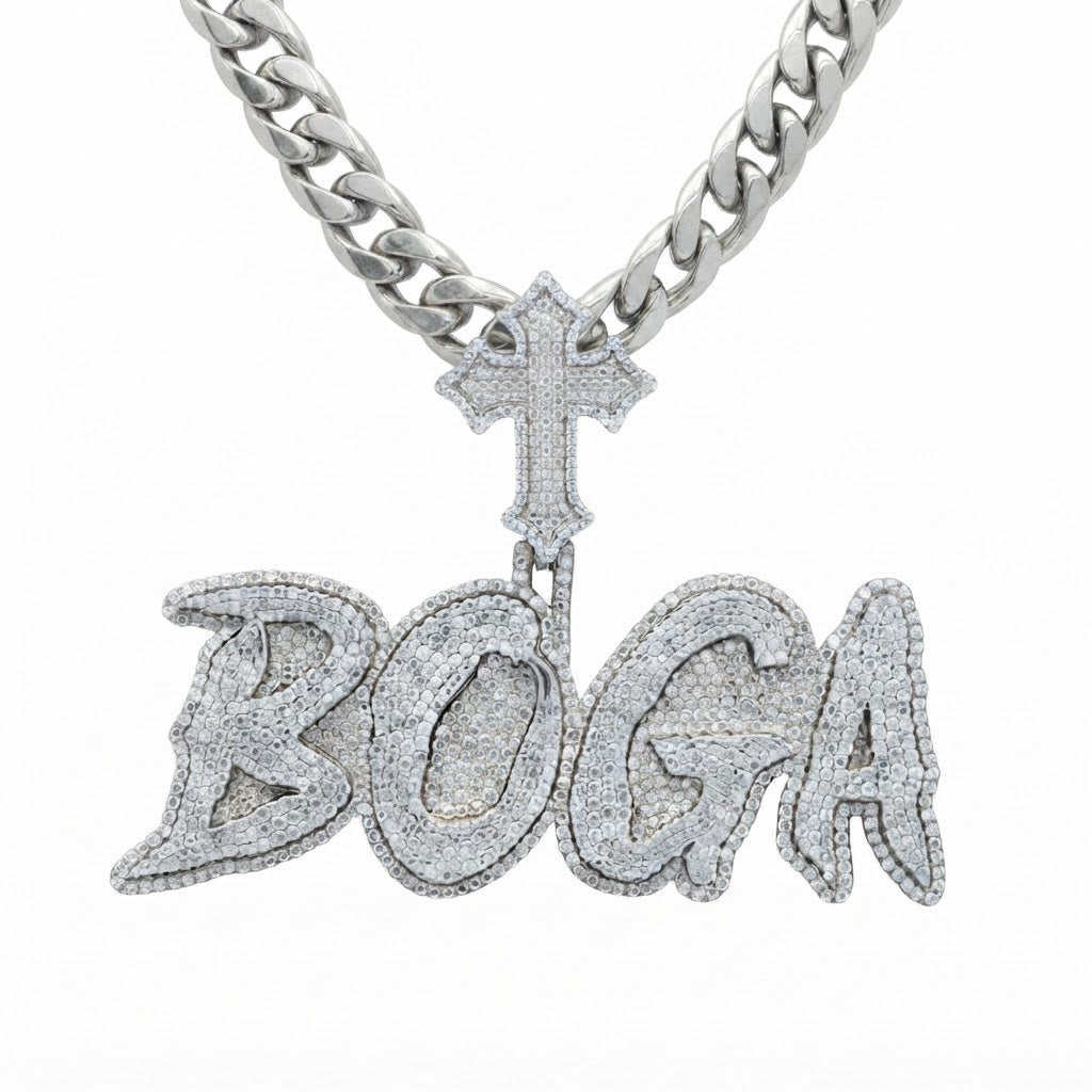 Gothic Cross BOCA Script Diamond Pendant