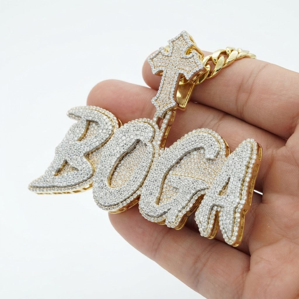 Gothic Cross BOCA Script Diamond Pendant