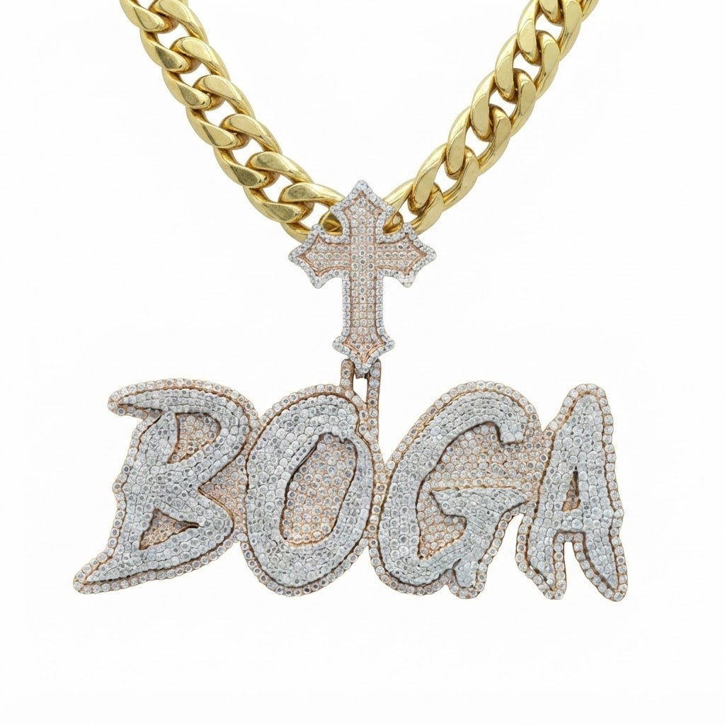 Gothic Cross BOCA Script Diamond Pendant