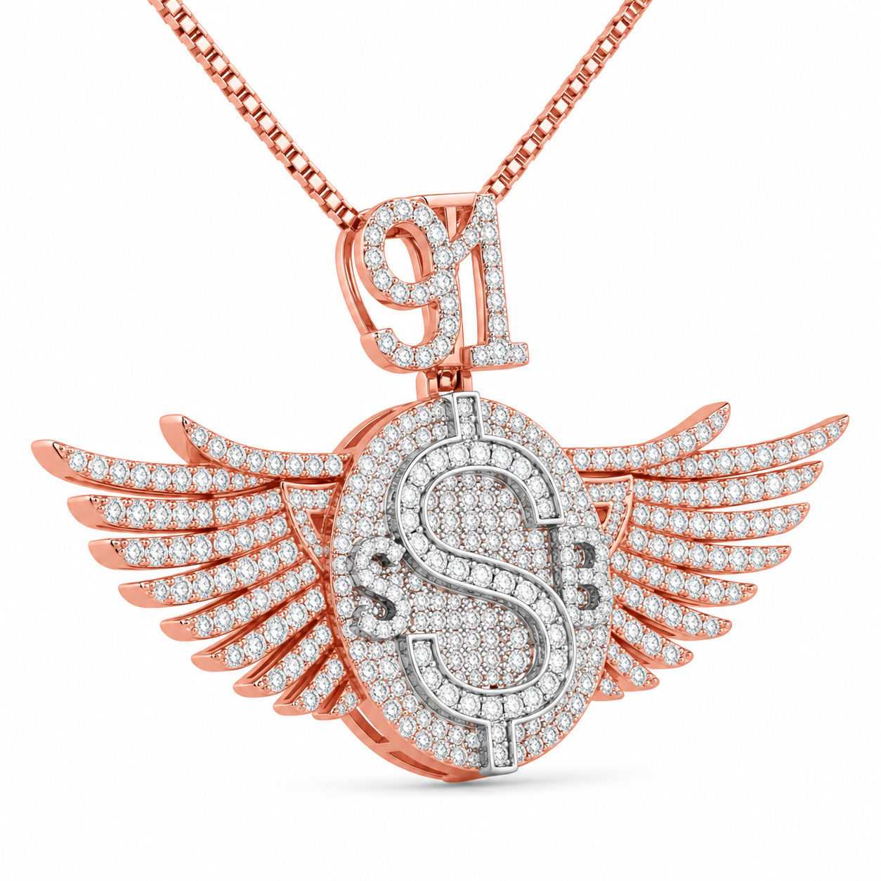 Winged Dollar Sign S Diamond Pendant