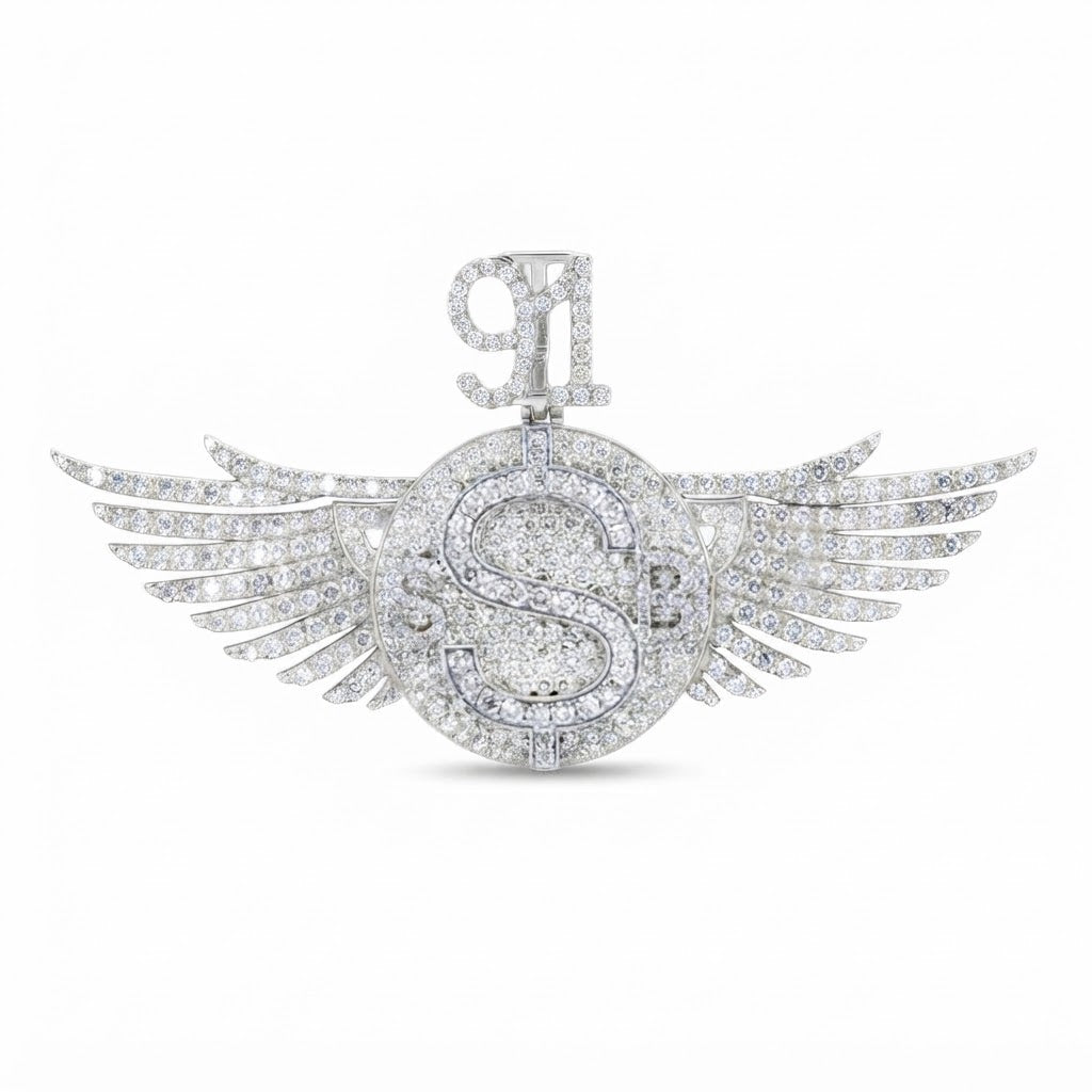 Winged Dollar Sign S Diamond Pendant