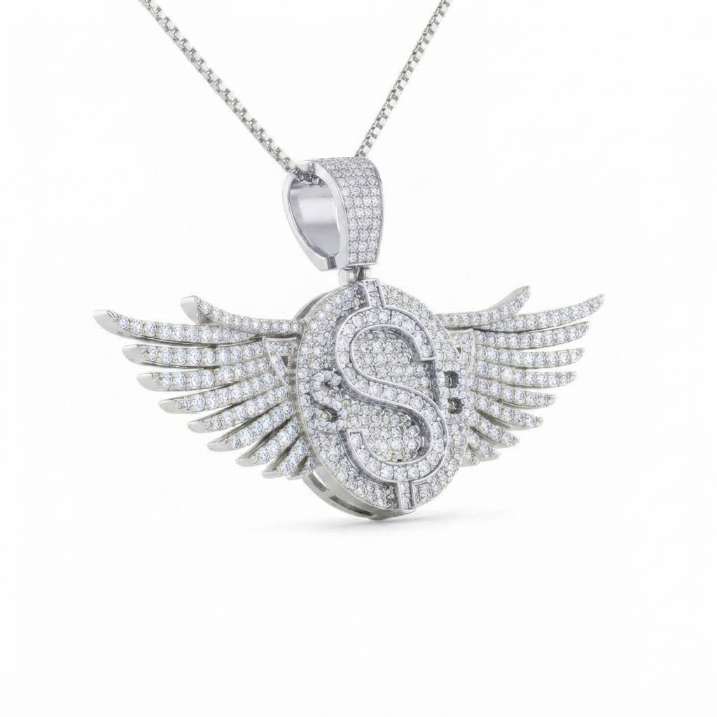 Winged Dollar Sign S Diamond Pendant