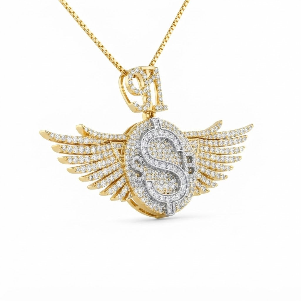 Winged Dollar Sign S Diamond Pendant