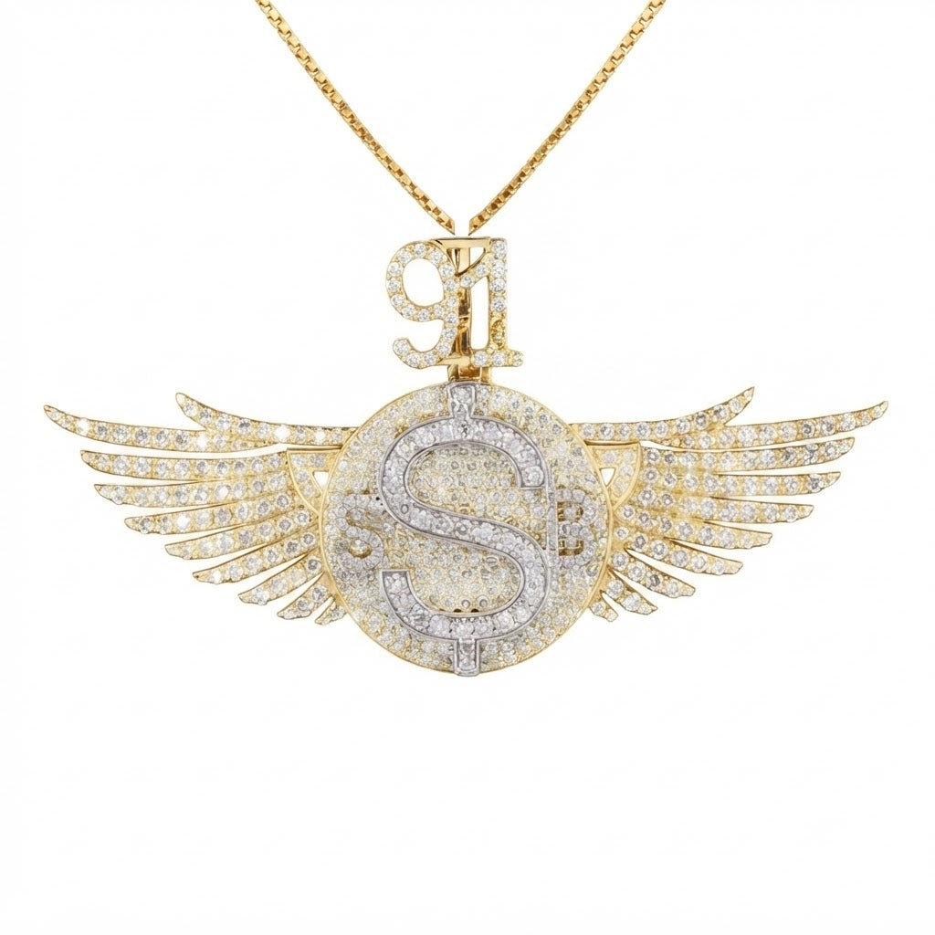 Winged Dollar Sign S Diamond Pendant