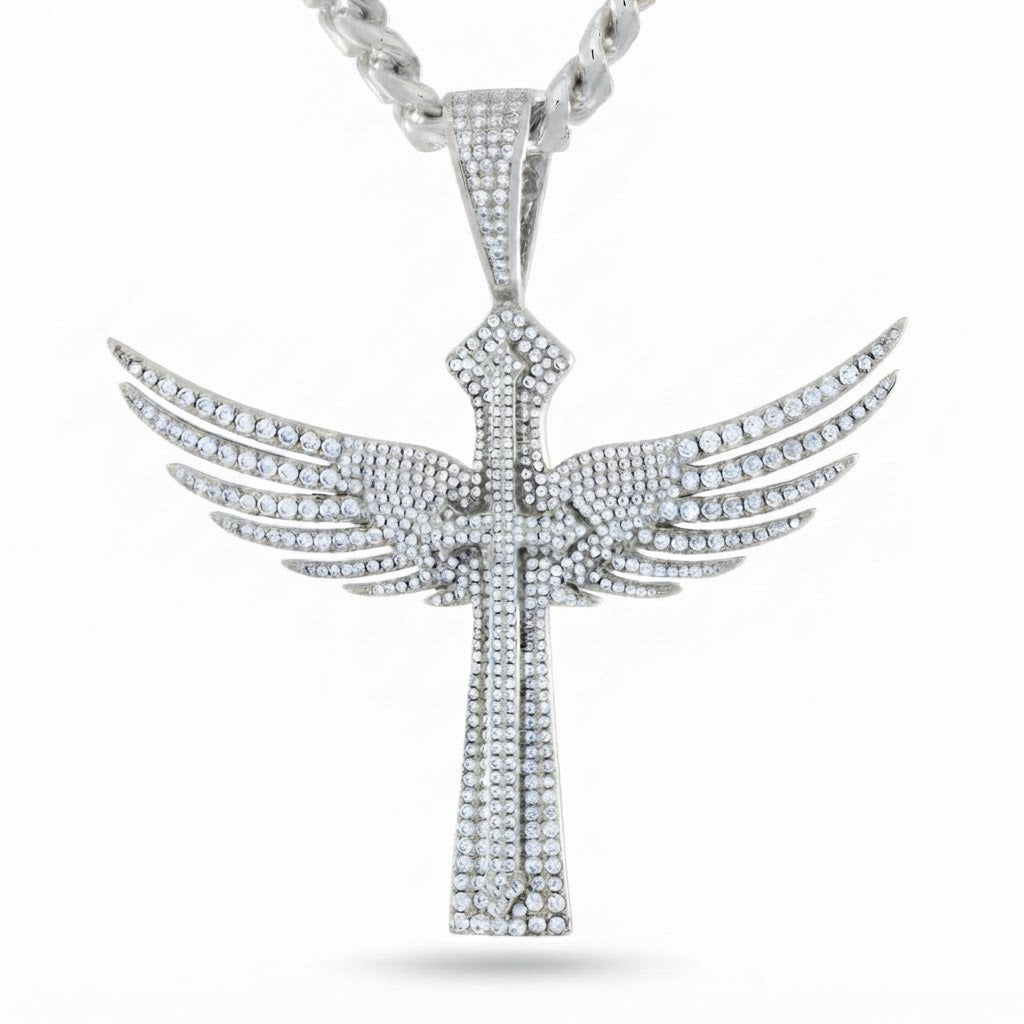 Winged Cross Pendant in 925 Sterling Silver