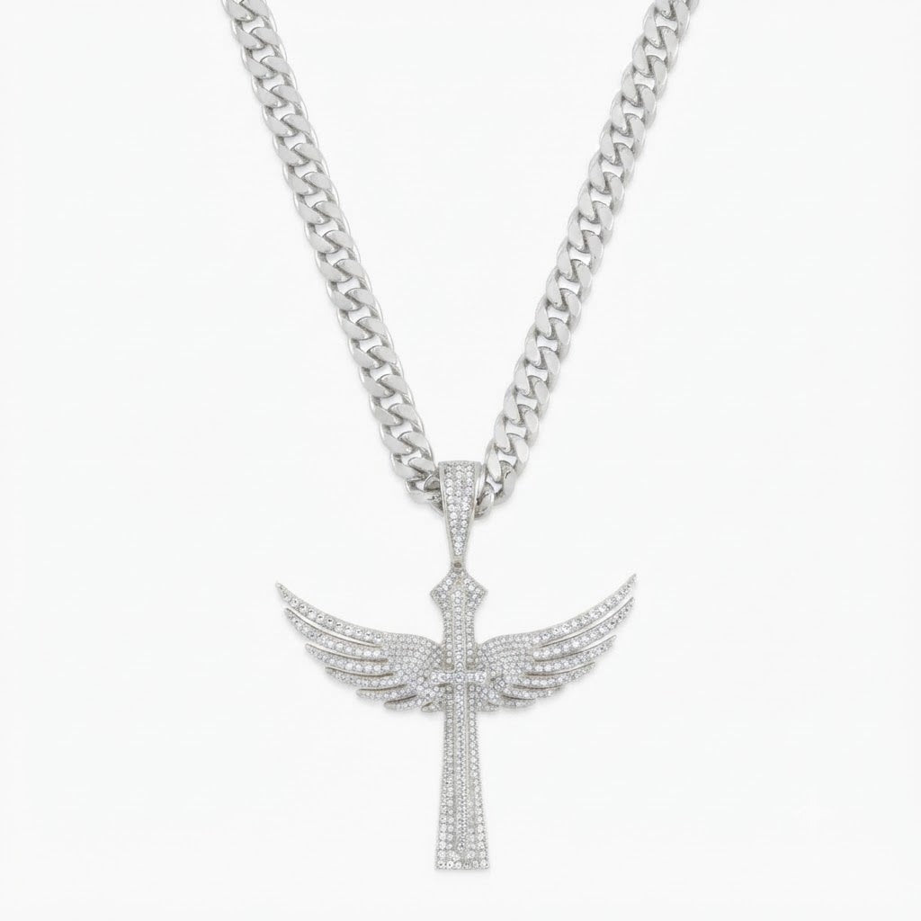 Winged Cross Pendant in 925 Sterling Silver