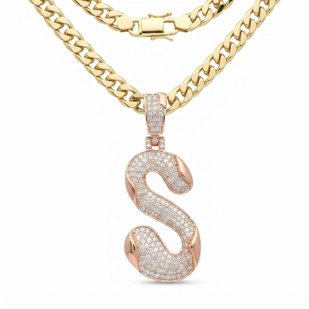 Curved S Letter Diamond Pendant