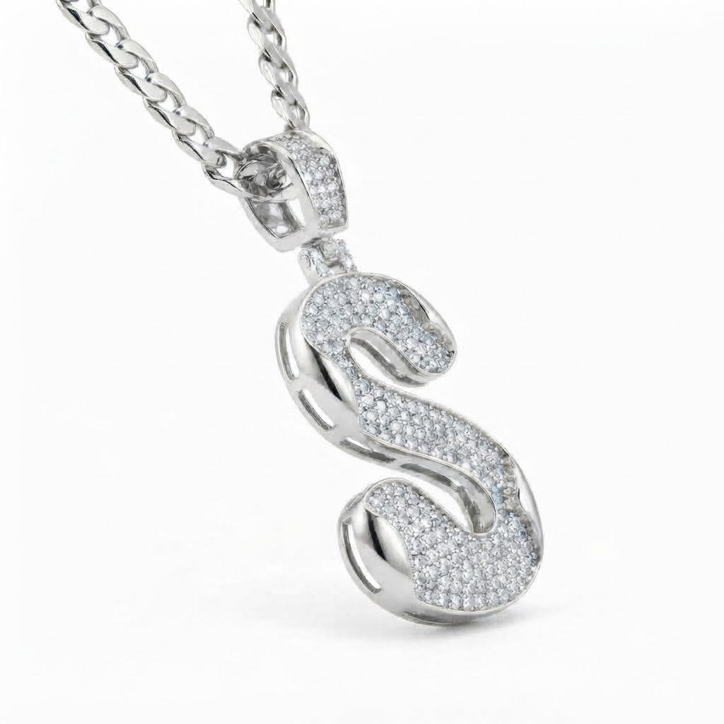 Curved S Letter Diamond Pendant