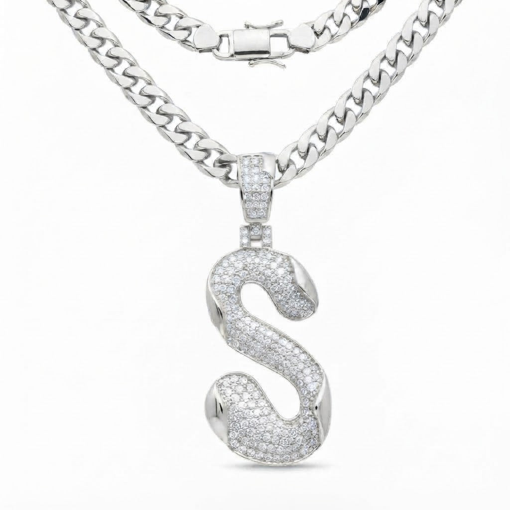 Curved S Letter Diamond Pendant