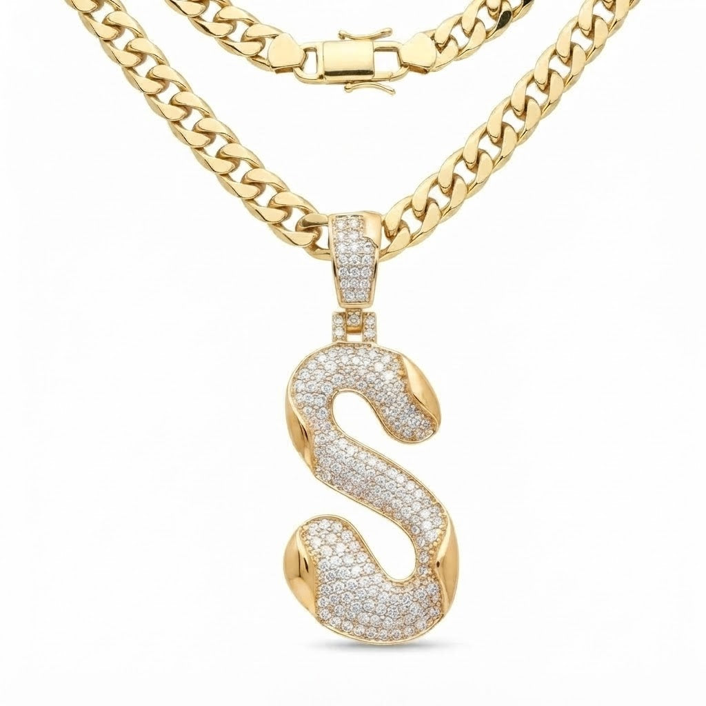 Curved S Letter Diamond Pendant