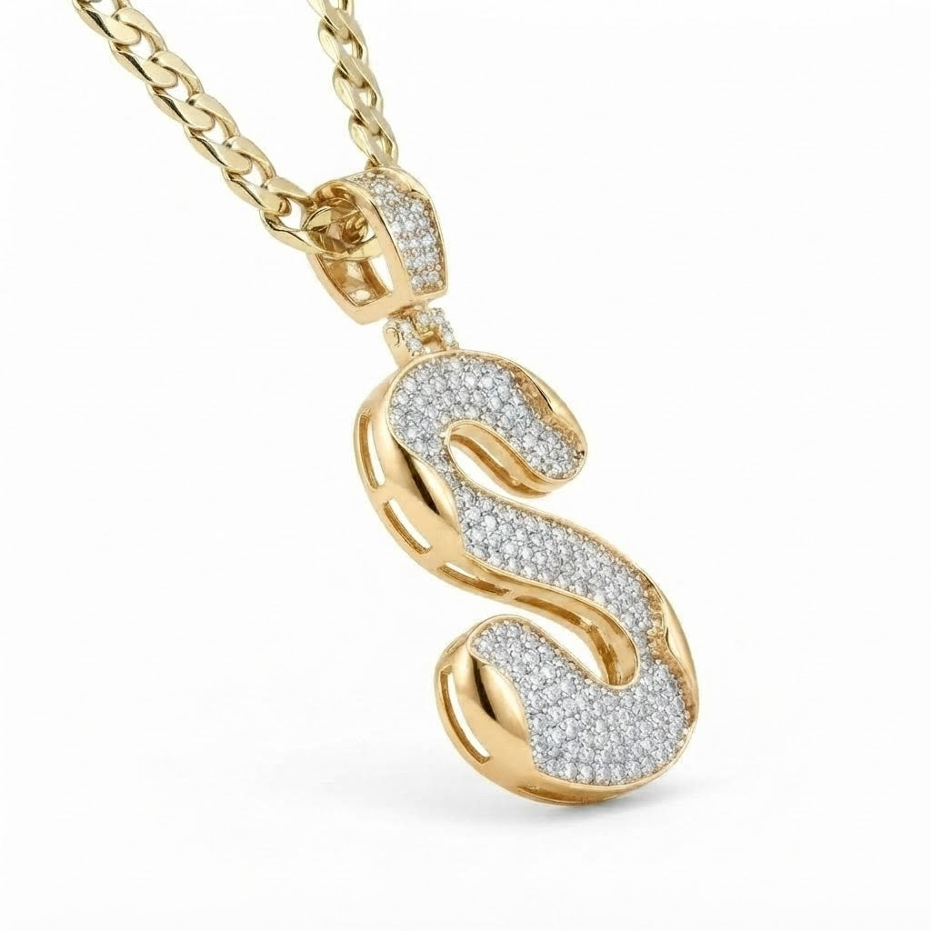 Curved S Letter Diamond Pendant