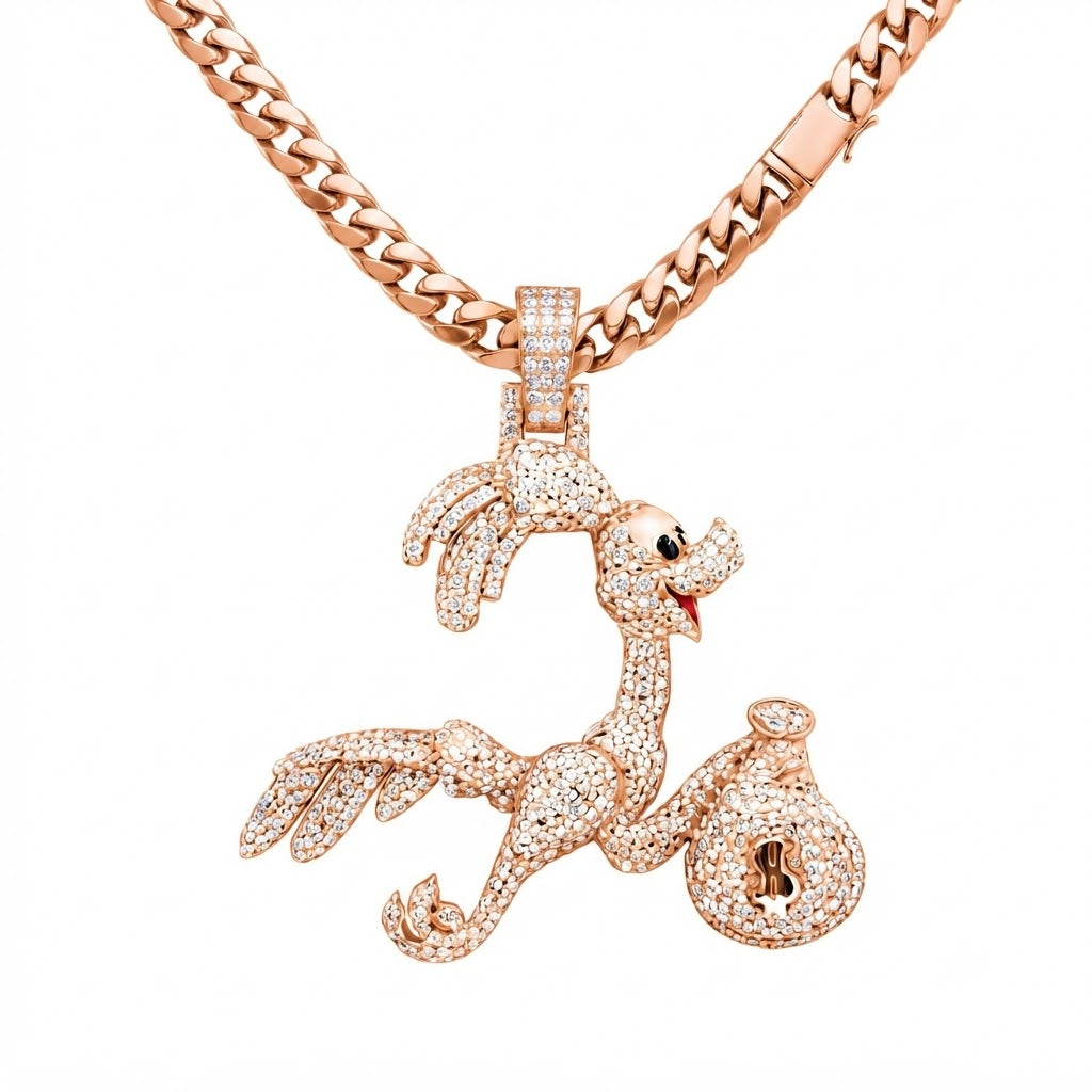 Dancing Flamingo Pendant with Money Bag Charm