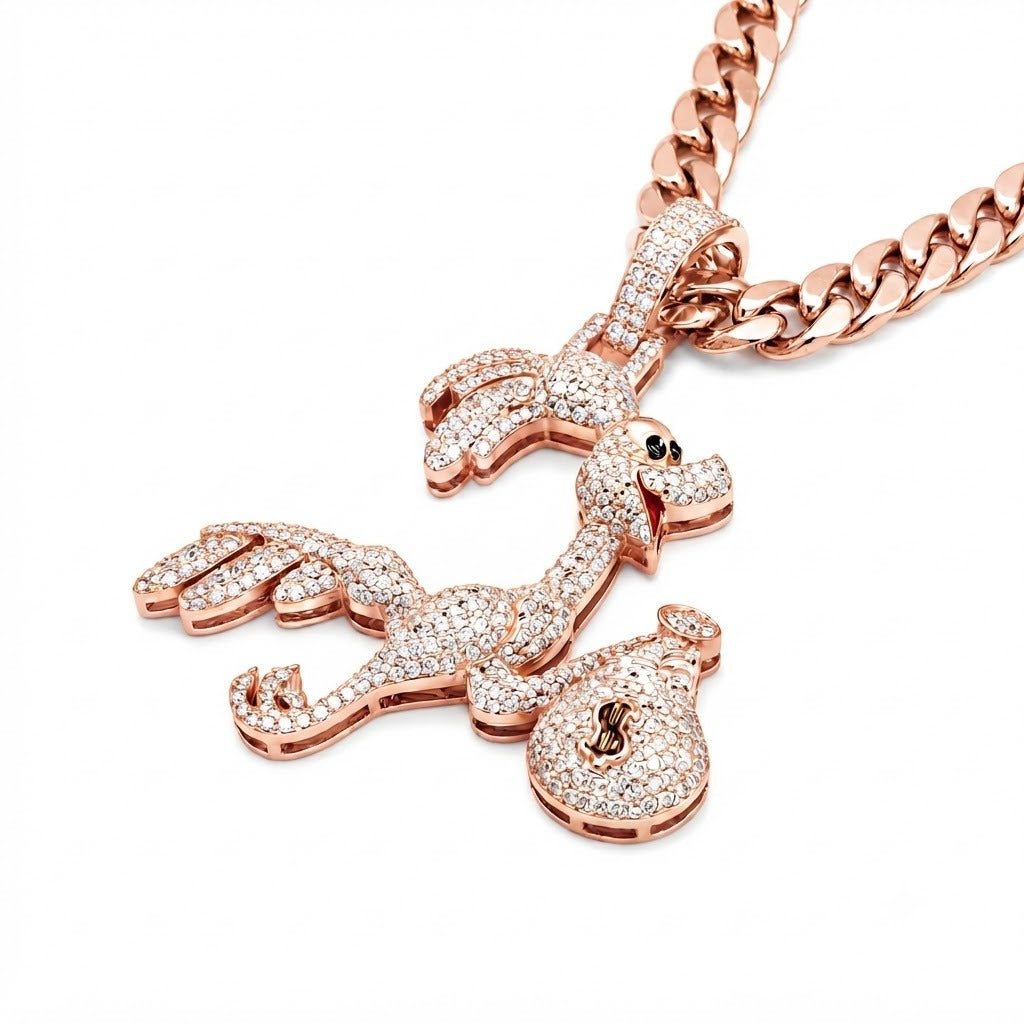 Dancing Flamingo Pendant with Money Bag Charm