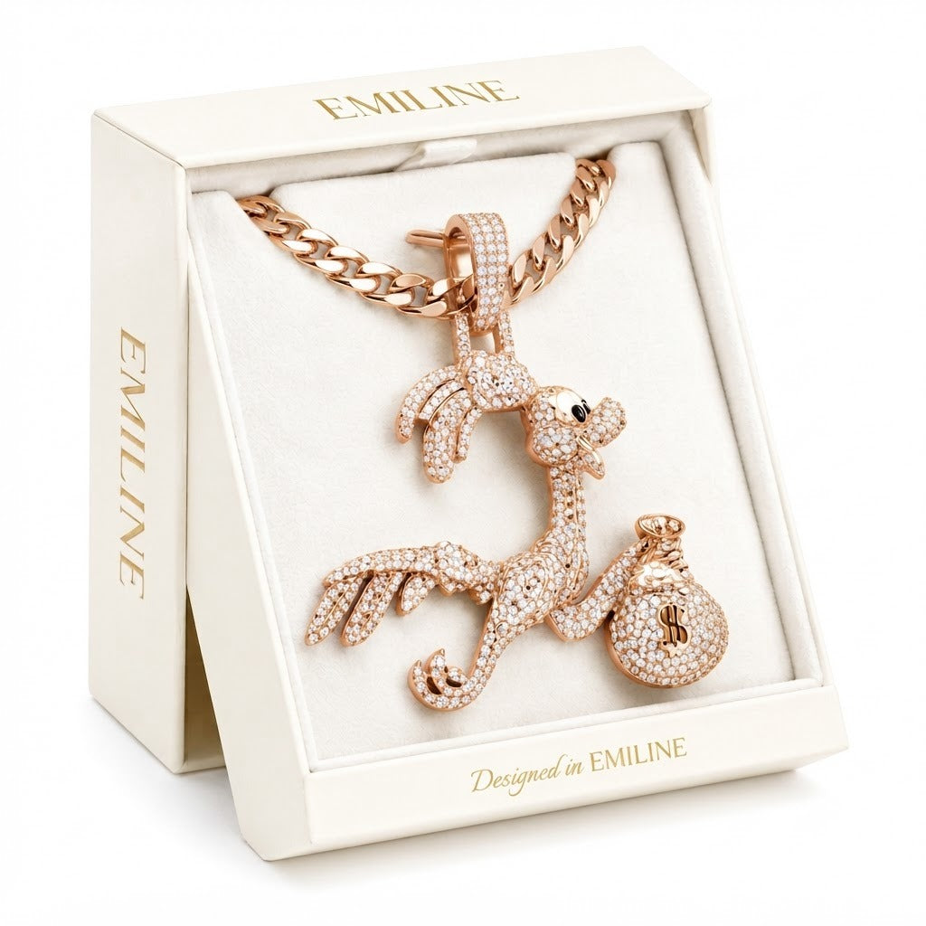 Dancing Flamingo Pendant with Money Bag Charm