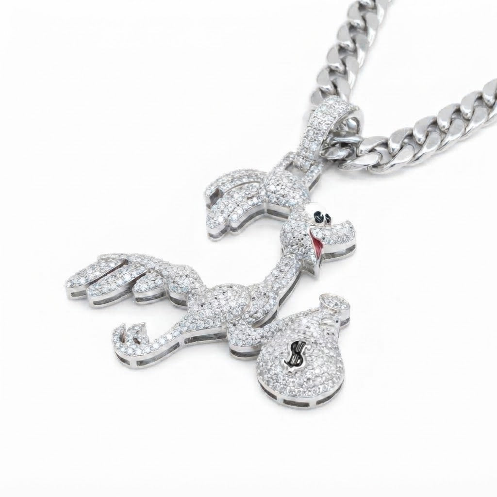 Dancing Flamingo Pendant with Money Bag Charm