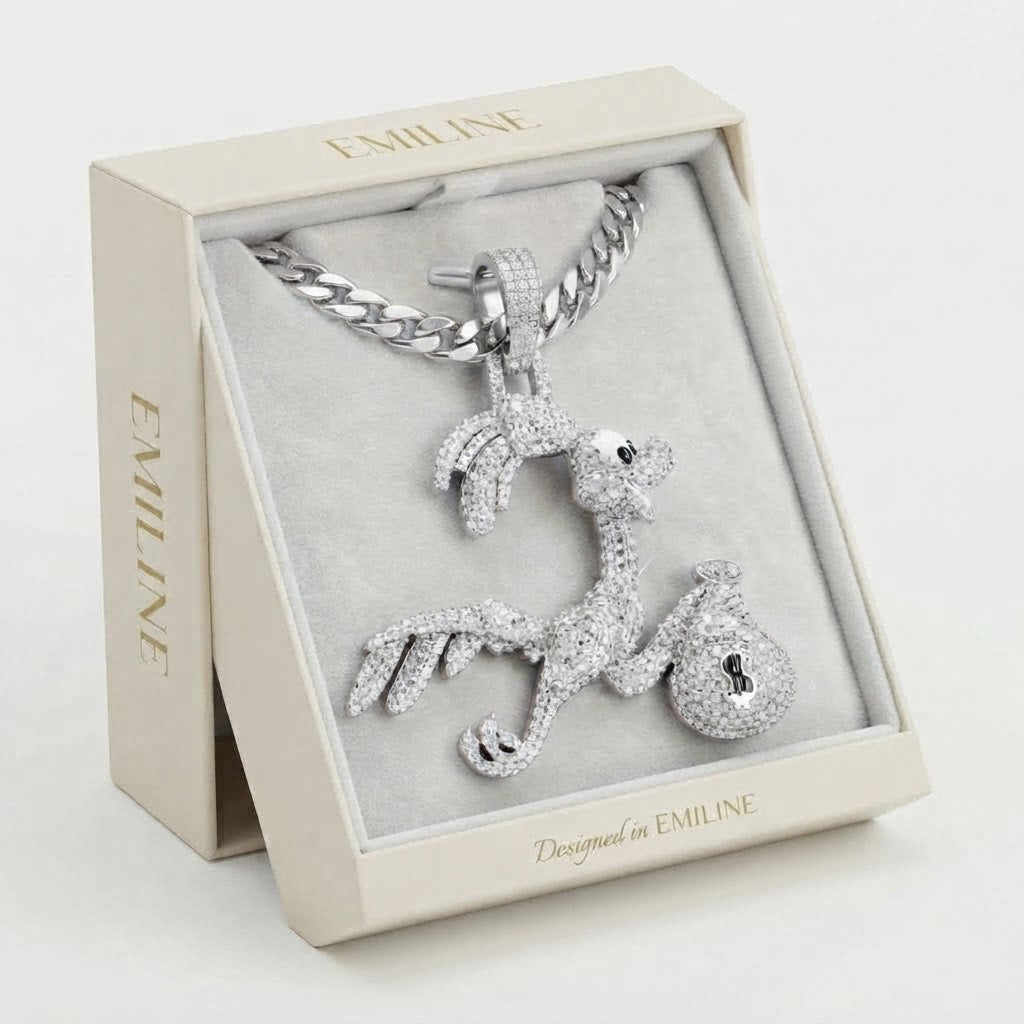 Dancing Flamingo Pendant with Money Bag Charm