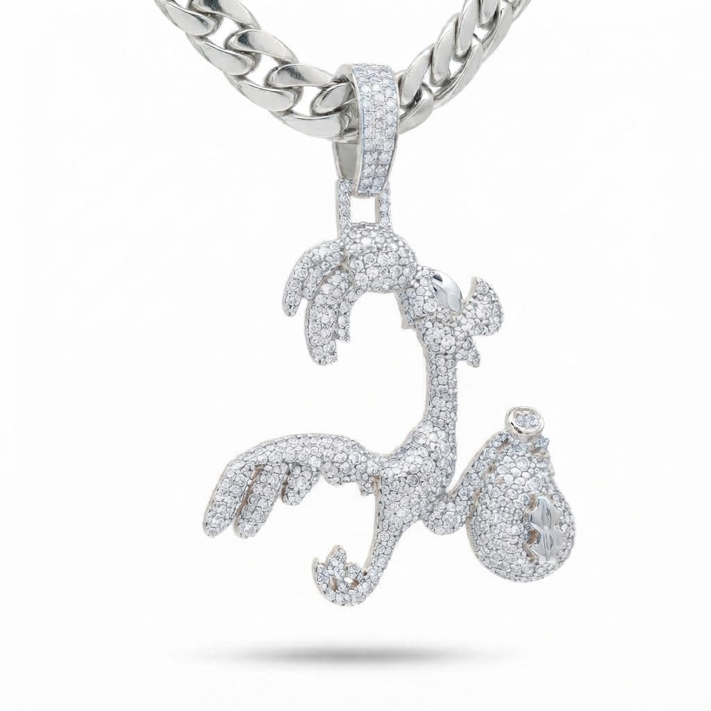 Dancing Flamingo Pendant with Money Bag Charm