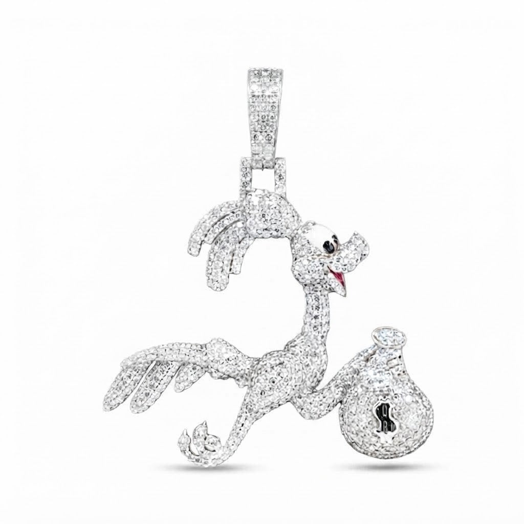 Dancing Flamingo Pendant with Money Bag Charm