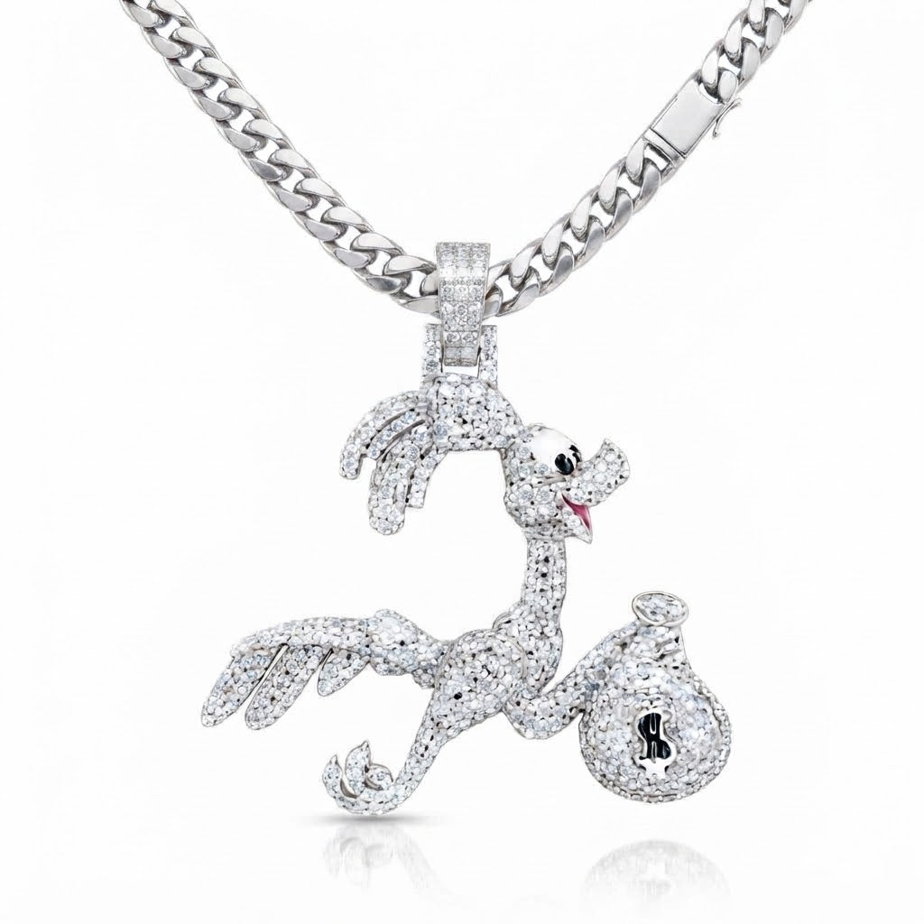 Dancing Flamingo Pendant with Money Bag Charm