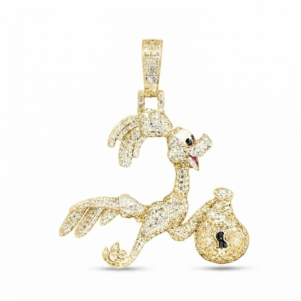 Dancing Flamingo Pendant with Money Bag Charm