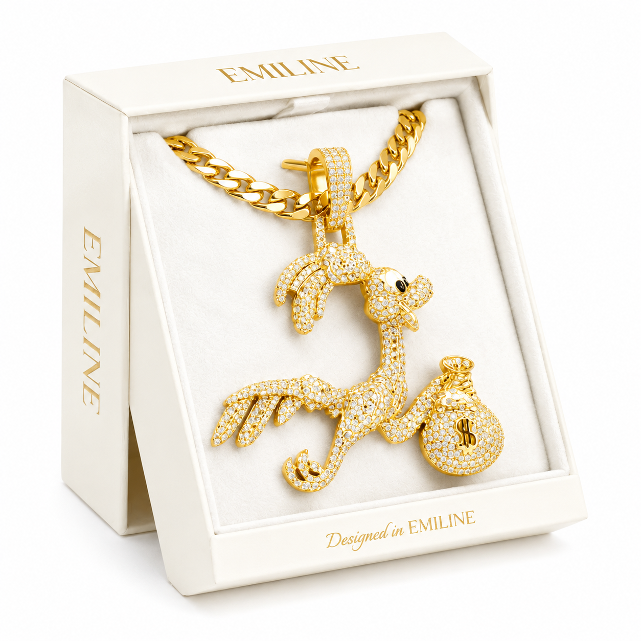 Dancing Flamingo Pendant with Money Bag Charm