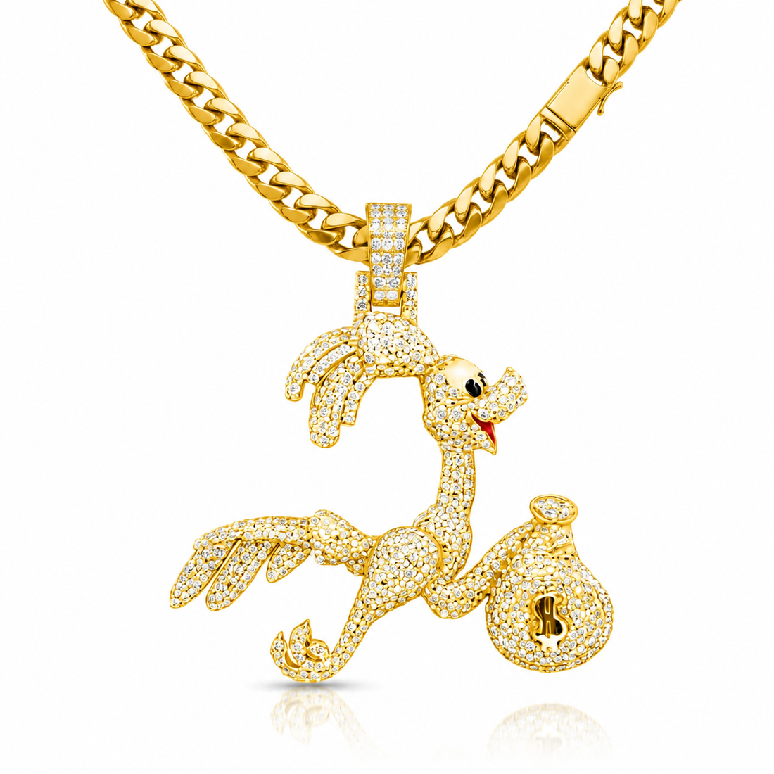 Dancing Flamingo Pendant with Money Bag Charm