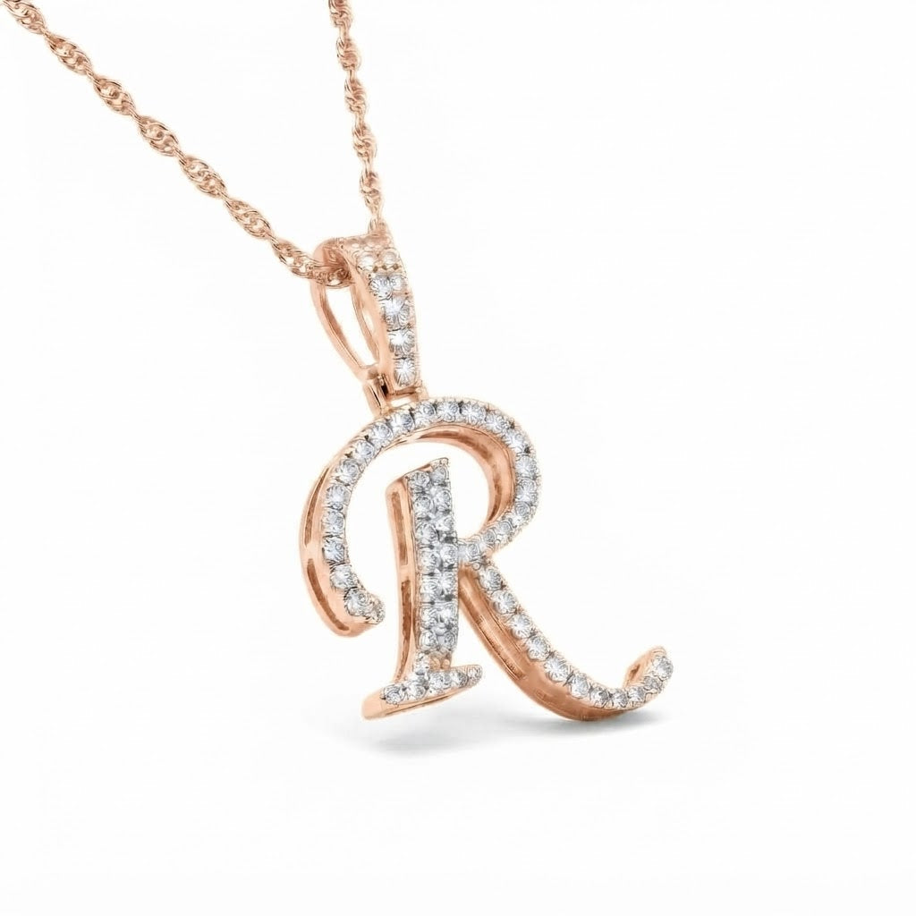 Stylized Letter "R" Diamond Pendant