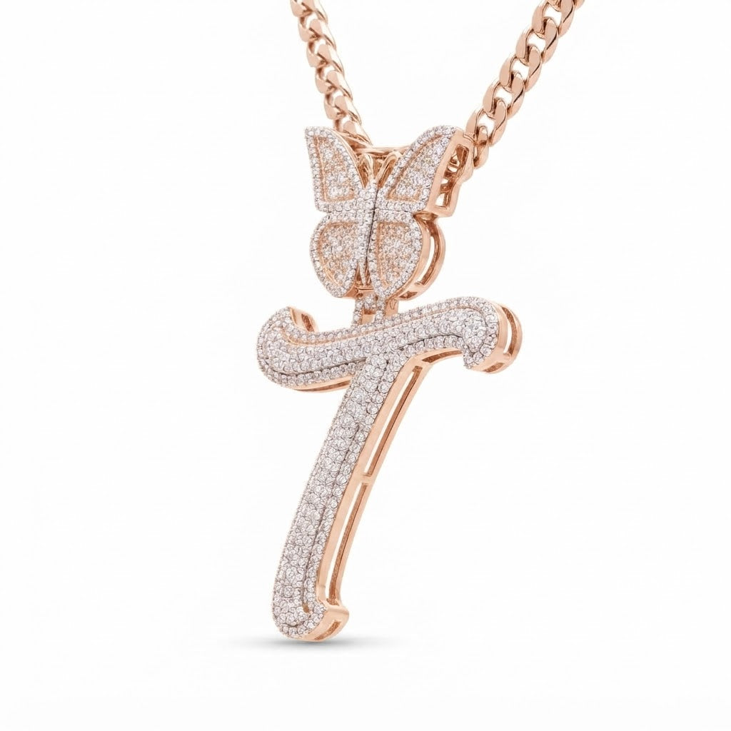 Butterfly Letter "T" Diamond Pendant