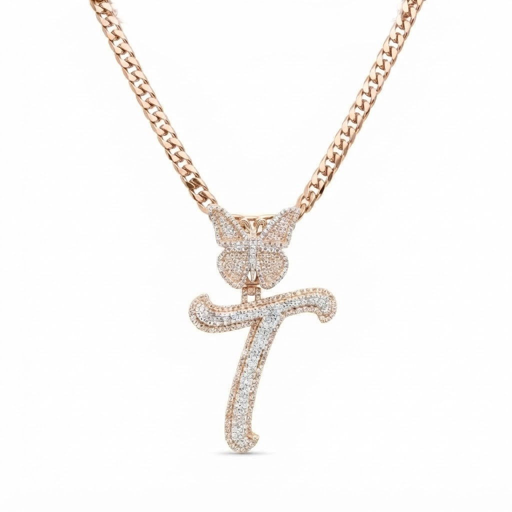 Butterfly Letter "T" Diamond Pendant