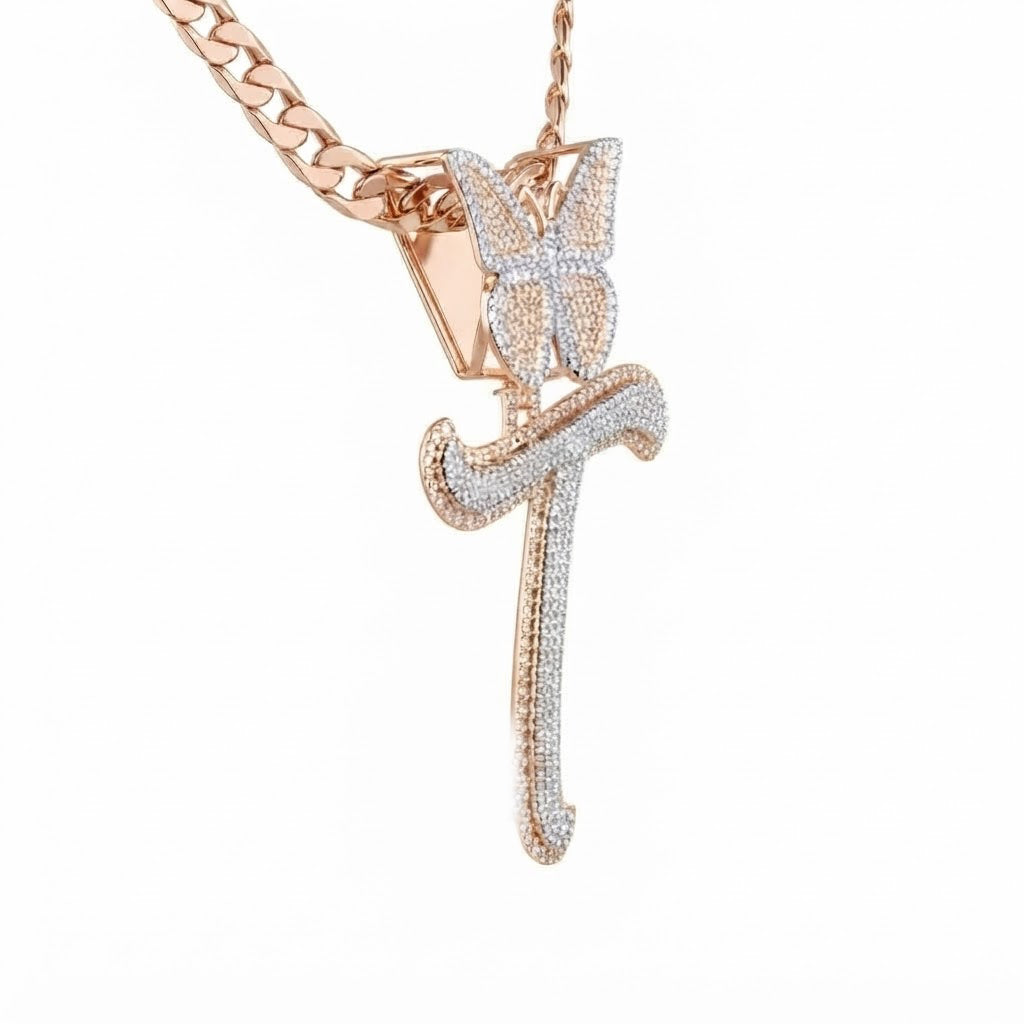 Butterfly Letter "T" Diamond Pendant