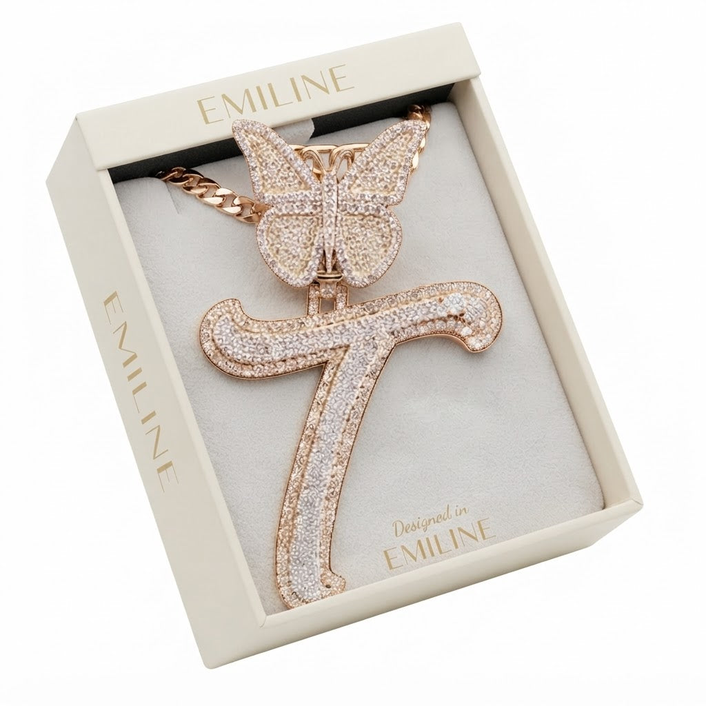 Butterfly Letter "T" Diamond Pendant