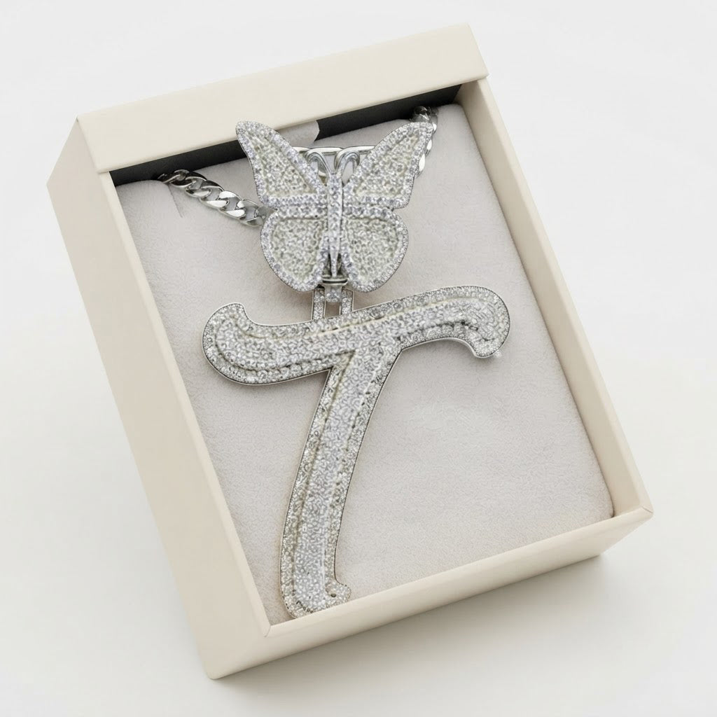 Butterfly Letter "T" Diamond Pendant