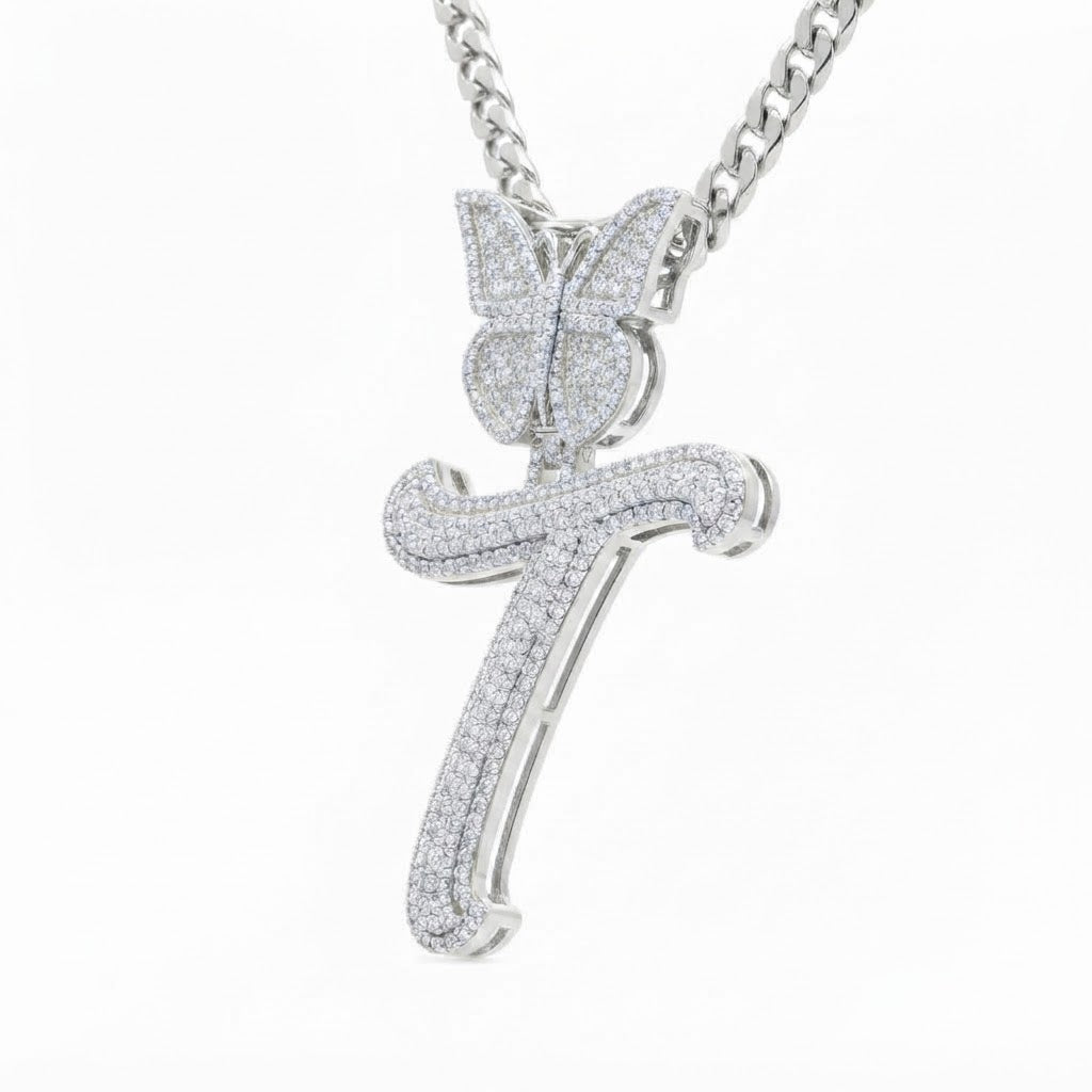 Butterfly Letter "T" Diamond Pendant