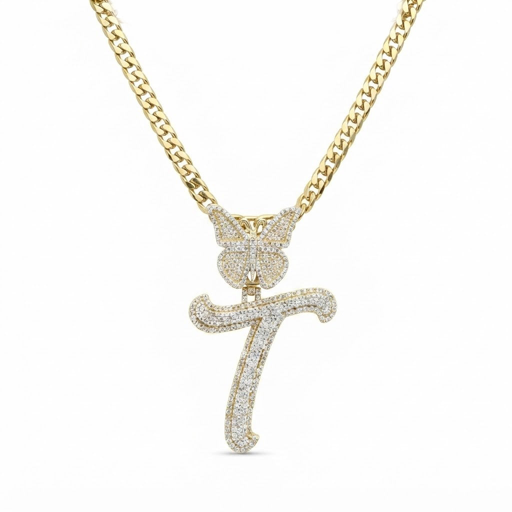 Butterfly Letter "T" Diamond Pendant
