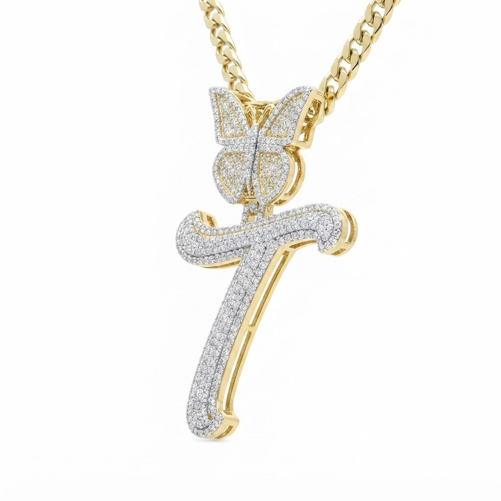 Butterfly Letter "T" Diamond Pendant