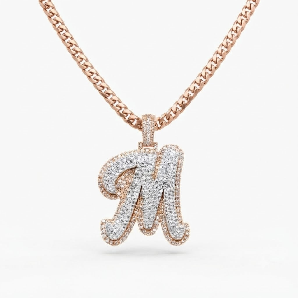 Custom "M" Letter Diamond Pendant