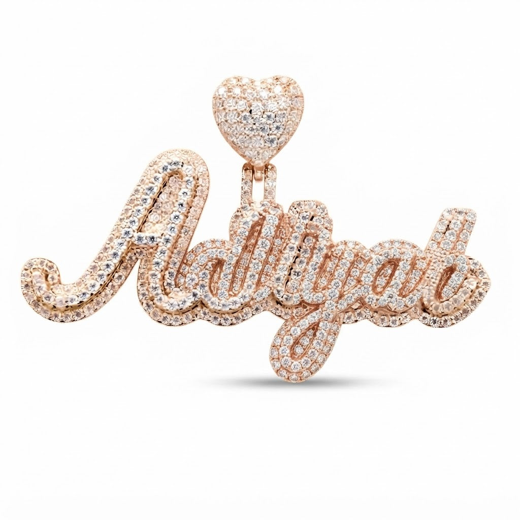 Custom Name Letter Moissanite Diamond Pendant With Heart Bail