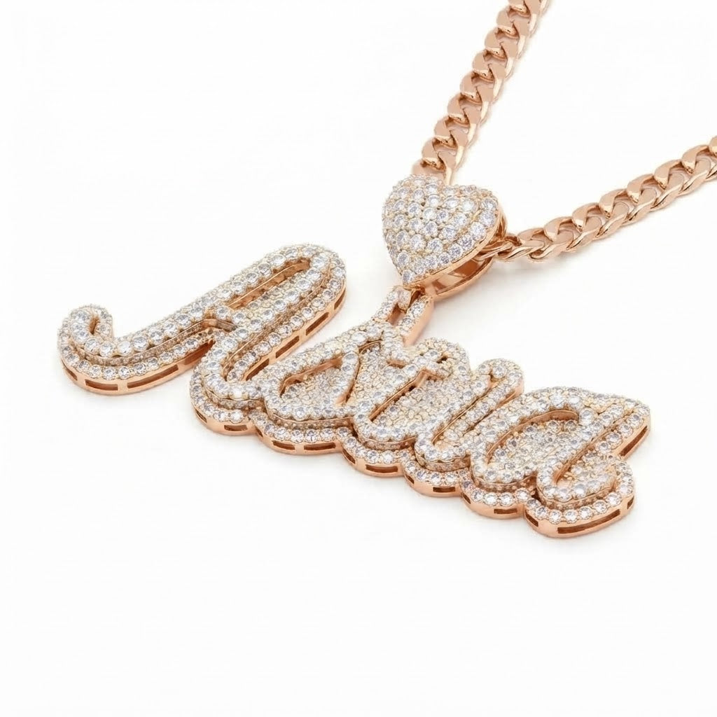 Custom Name Letter Moissanite Diamond Pendant With Heart Bail