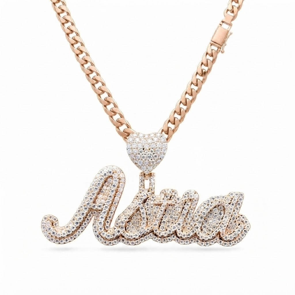 Custom Name Letter Moissanite Diamond Pendant With Heart Bail