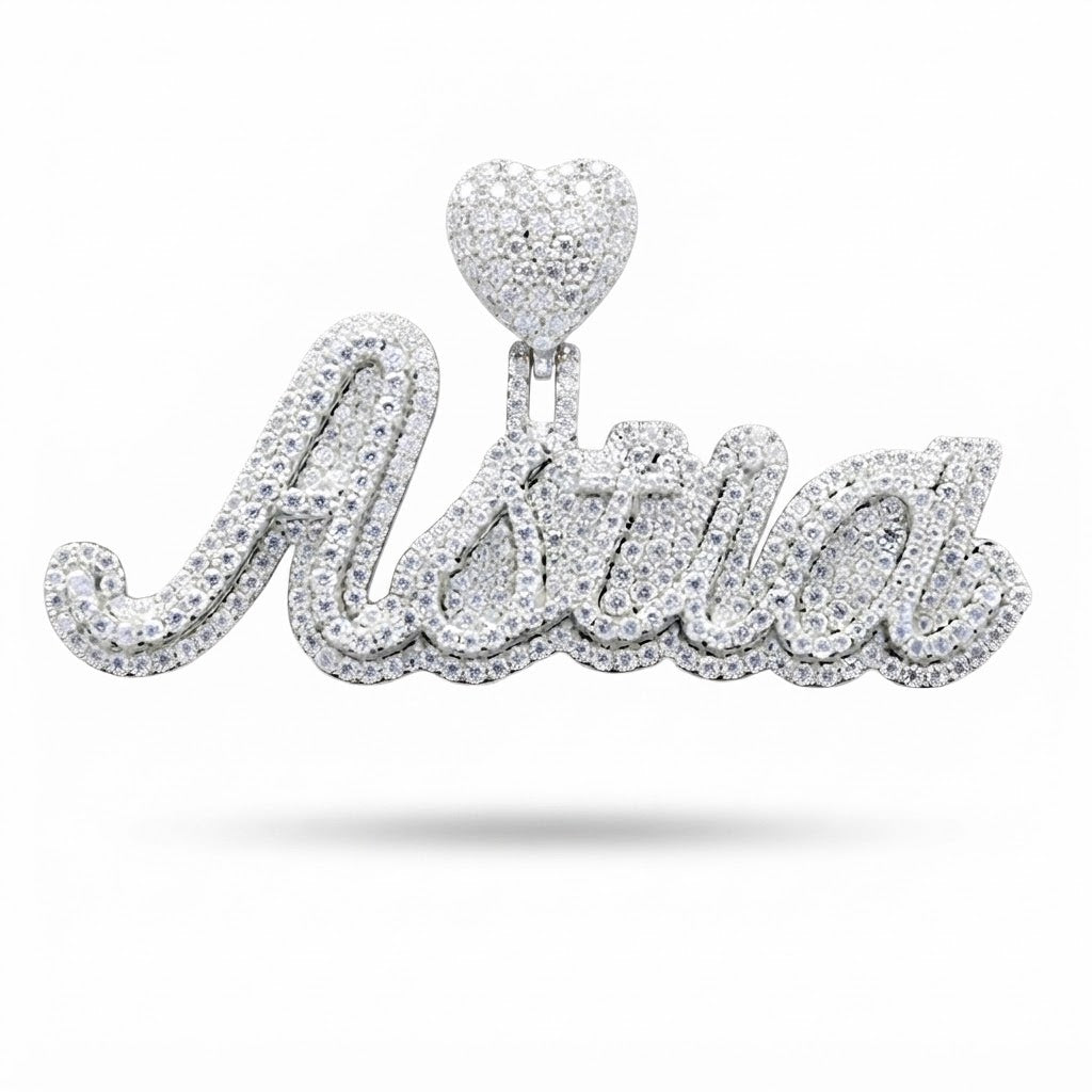 Custom Name Letter Moissanite Diamond Pendant With Heart Bail