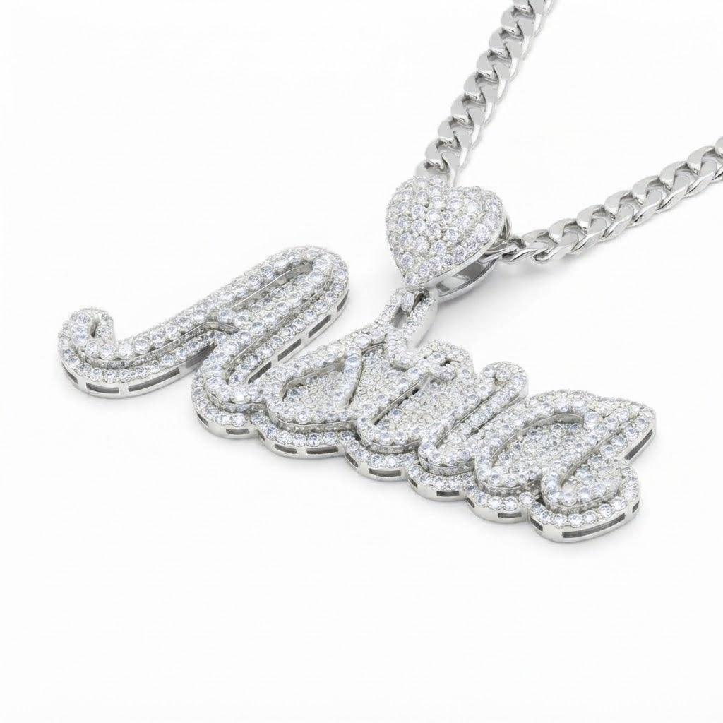 Custom Name Letter Moissanite Diamond Pendant With Heart Bail