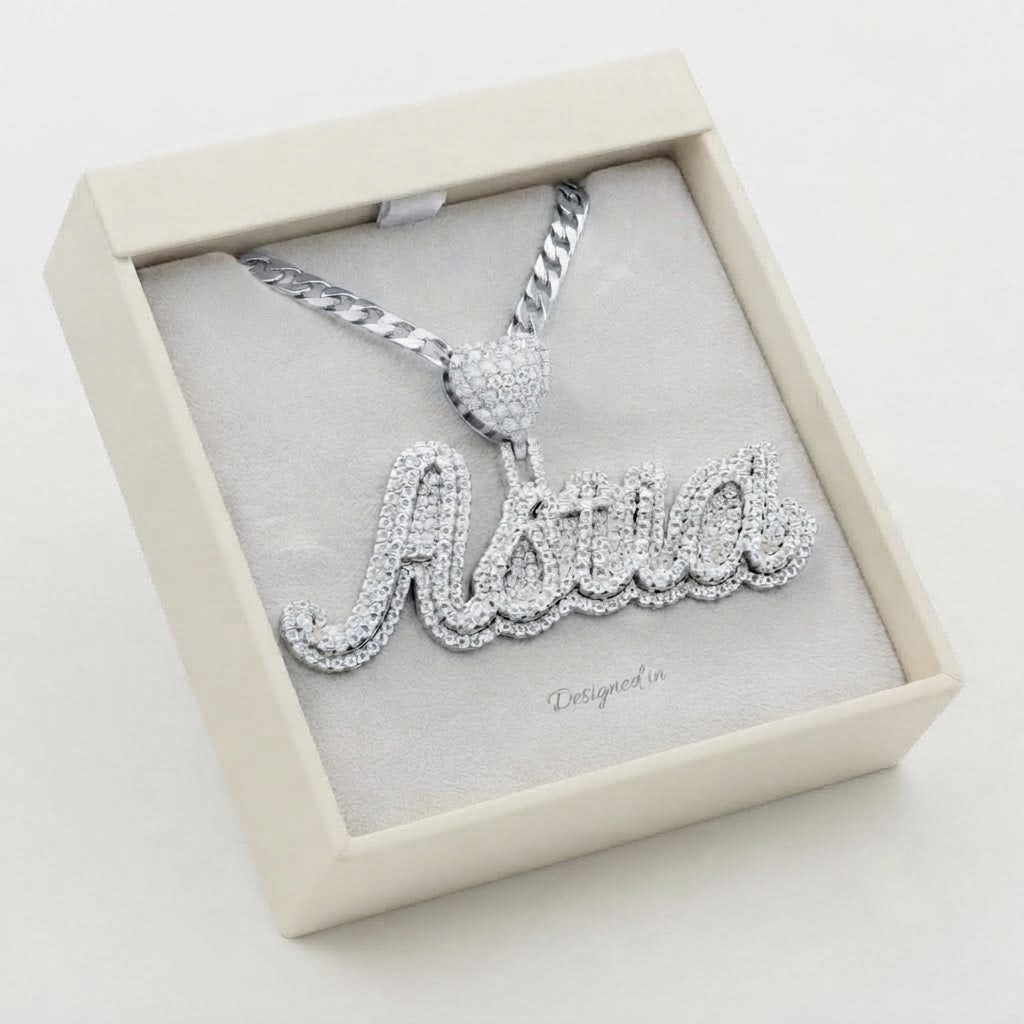 Custom Name Letter Moissanite Diamond Pendant With Heart Bail