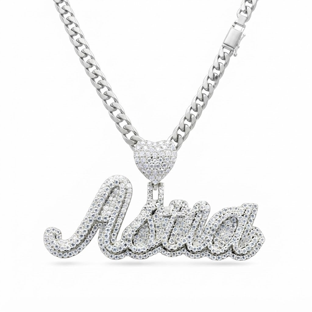 Custom Name Letter Moissanite Diamond Pendant With Heart Bail