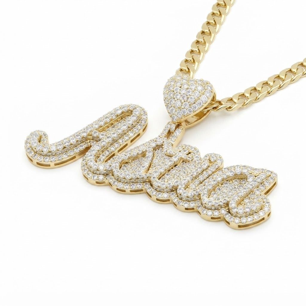 Custom Name Letter Moissanite Diamond Pendant With Heart Bail