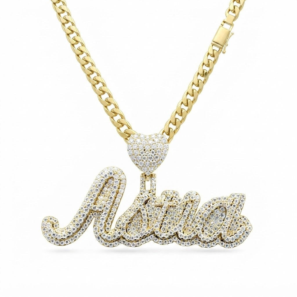 Custom Name Letter Moissanite Diamond Pendant With Heart Bail